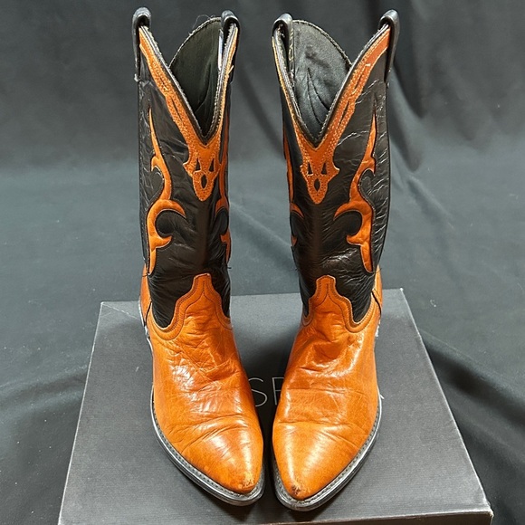 Dingo Black & Orange Brown Western Cowgirl Boots - Picture 1 of 7